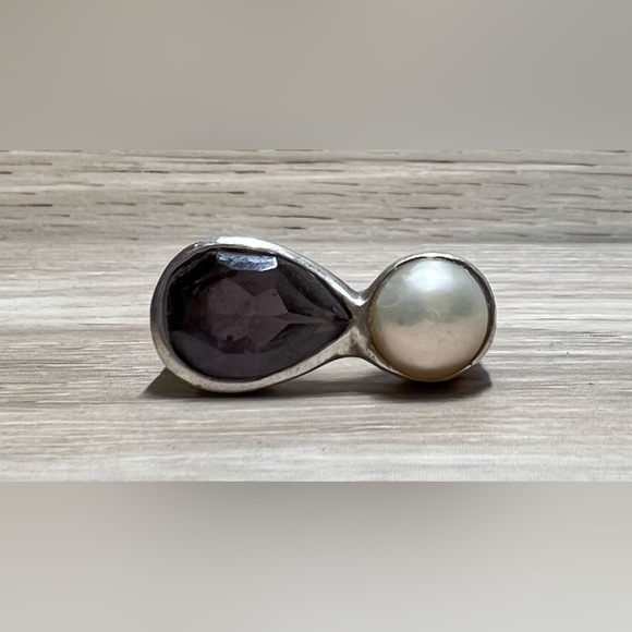 Jewelry - Vintage Handmade Sterling Silver Amethyst & Pearl Ring, Size 6, 8.9g